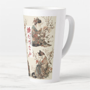 "In Full Bloom" Japanische Katze in Kimono-Kunst Milchtasse