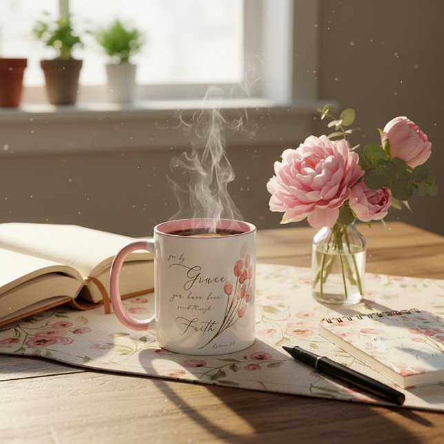 In Gnade wurden Sie gerettet, rosa Blumen Tasse (Von Creator hochgeladen)