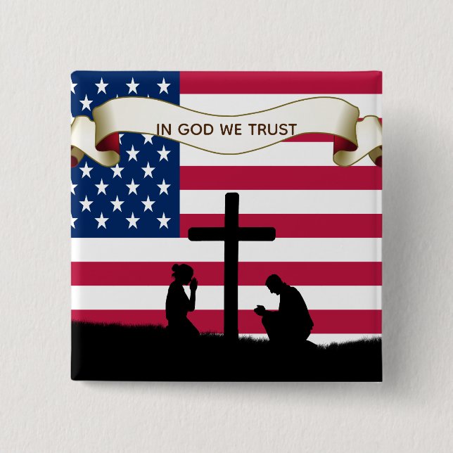 In God We Trust Praying USA Flag Pin Button (Vorderseite)