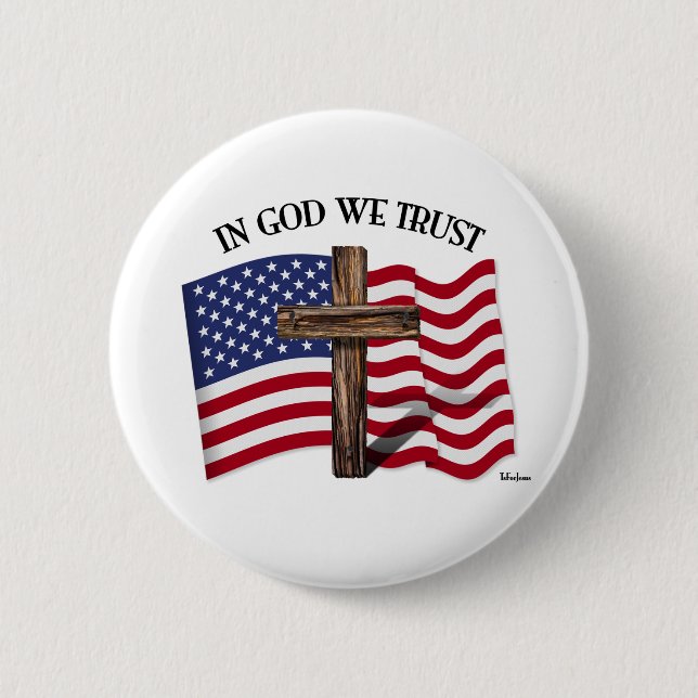 In God We Trust with Rugged Cross and US Flag Button (Vorderseite)