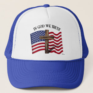 In Gott vertrauen wir auf robustes Kreuz und US-Fl Truckerkappe
