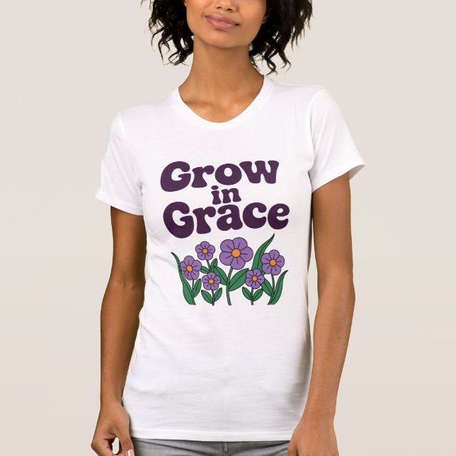 In Grace wachsen - Friedliche Lila Blumenkunst T-Shirt (Vorderseite)