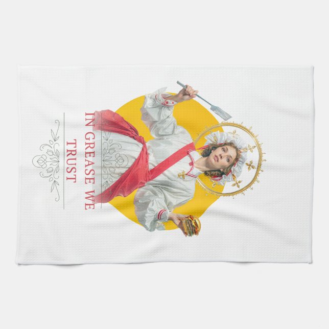 In Grease We Trust. Saint of the Kitchen  Geschirrtuch (Horizontal)