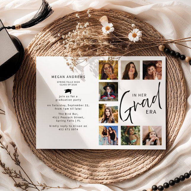 In Her Grad Era Photo Collage Graduation Einladung (Von Creator hochgeladen)