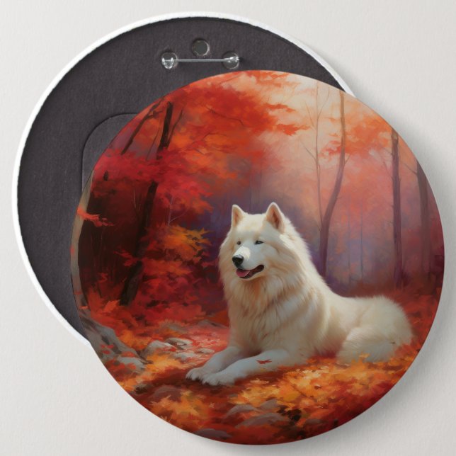 In Herbstleaves Inspiriert Samoyed Button (Vorne & Hinten)