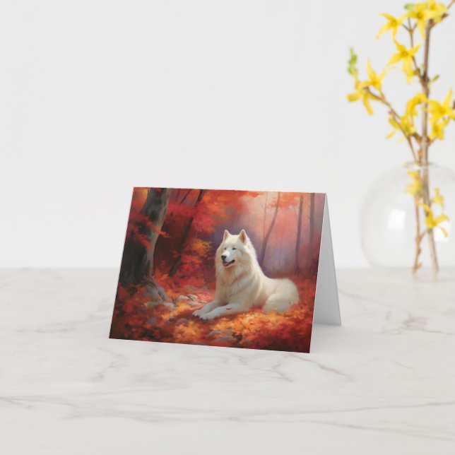 In Herbstleaves Inspiriert Samoyed Karte (Gelbe Blume)