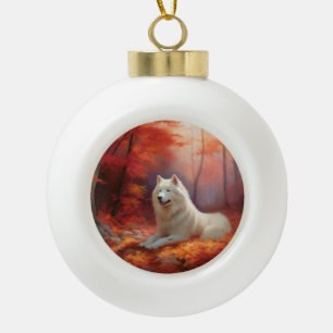 In Herbstleaves Inspiriert Samoyed Keramik Kugel-Ornament