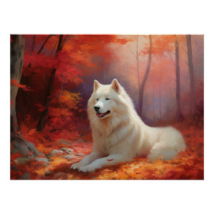In Herbstleaves Inspiriert Samoyed Poster