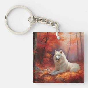 In Herbstleaves Inspiriert Samoyed Schlüsselanhänger