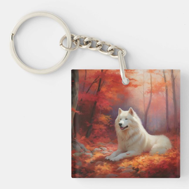 In Herbstleaves Inspiriert Samoyed Schlüsselanhänger (Vorderseite)