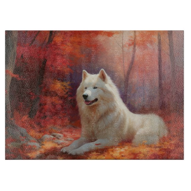 In Herbstleaves Inspiriert Samoyed Schneidebrett (Vorderseite)