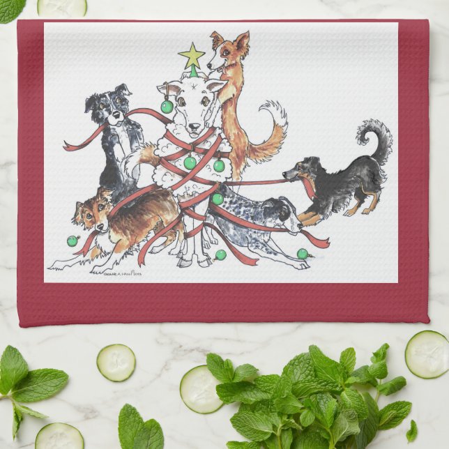 In Herden leben der HundweihnachtsGeschirrtücher Küchentuch (Gefaltet)