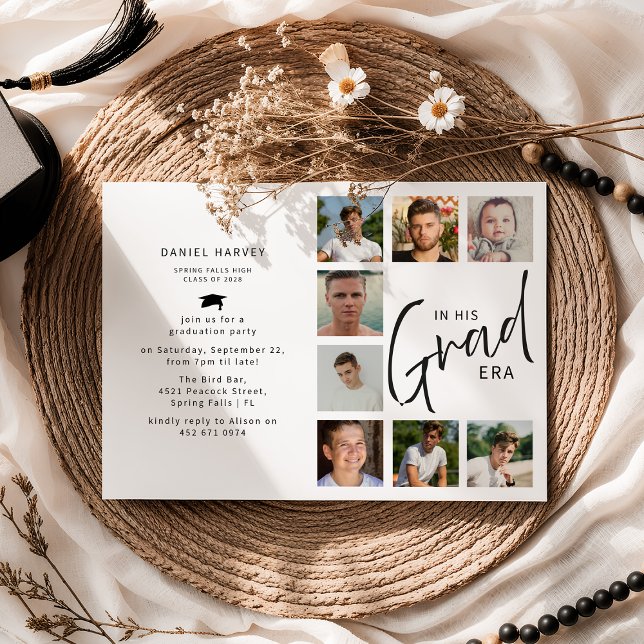 In His Grad Era Photo Collage Graduation Einladung (Von Creator hochgeladen)