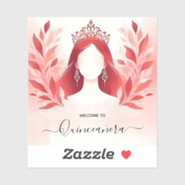In Hot Pink Crown Tiara Black Lace Red Quinceanera Aufkleber