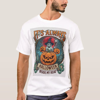 In Ihrem Kopf ist es immer Halloween Kürbis Geist T-Shirt