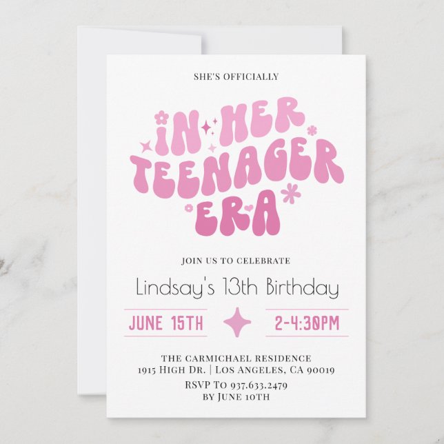 In ihrer Teenager-Ära Groovy Geburtstag Einladung (Vorderseite)