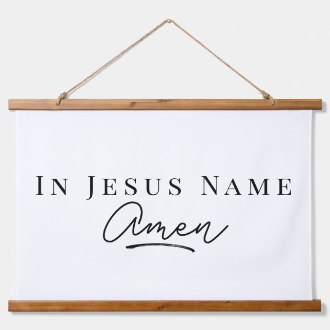 In Jesus Name Amen Christliche Bibelzitat Holz Wandteppich Mit Holzrahmen (Vorne)