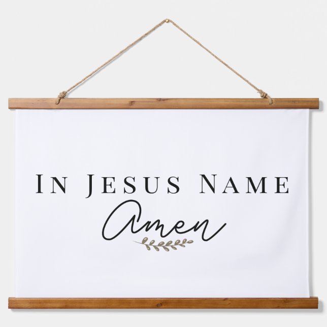 In Jesus Name Amen Christliche Biokozitierung Wandteppich Mit Holzrahmen (Vorne)