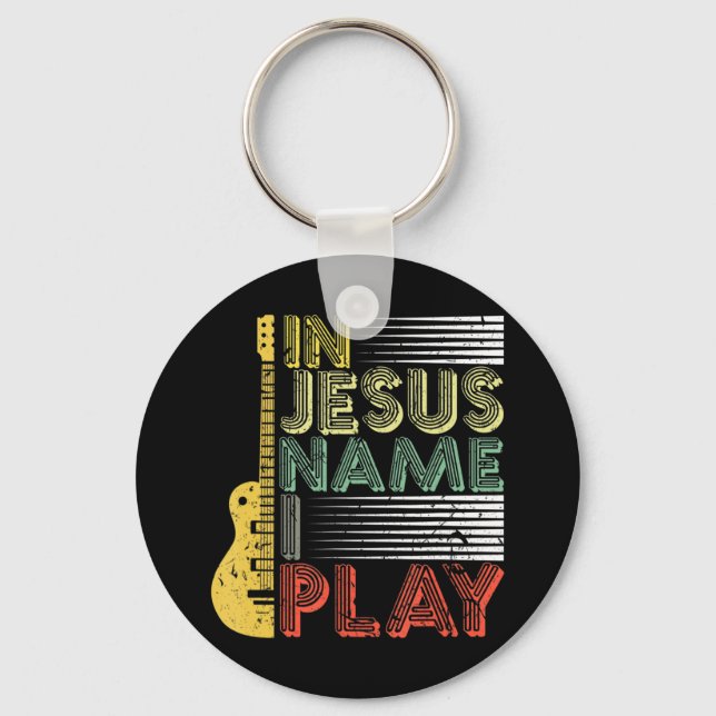 In Jesus Name spiele ich Gitarre Christliche Musik Schlüsselanhänger (Vorderseite)