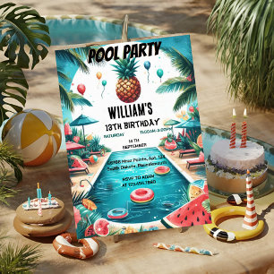 in Junge Wasser blau Cool Pool Party 13. Geburtsta Einladung