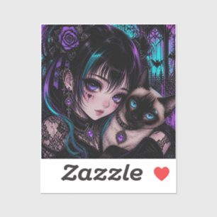 In Kontakt bleiben   Anime-Mädchen und Katze Aufkleber