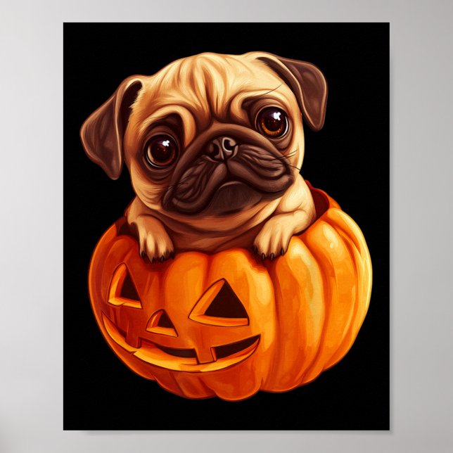 In Kürkin Halloween Pugkin Niedlicher Mops Hallowe Poster (Vorne)