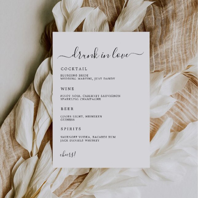 in Liebe Betrunkenes Zeichen des Minimalistischen  Einladung (Minimalist Wedding Bar Menu Sign Drunk In Love, Invitation)