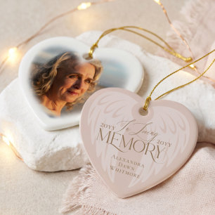In Liebe Erinnerungs-Engelsflügel-Foto-Herz-Andenk Keramik Ornament