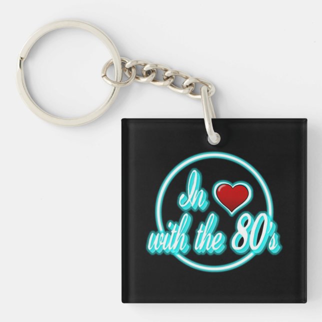 In Liebe mit der 80er Jahre Retro 80er Logoschlüss Schlüsselanhänger (Vorderseite)