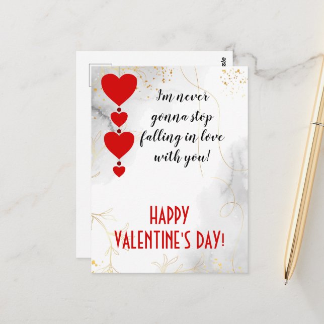 In Liebe mit dir fallen, Valentine Holiday Postkarte (Vorderseite/Rückseite Beispiel)