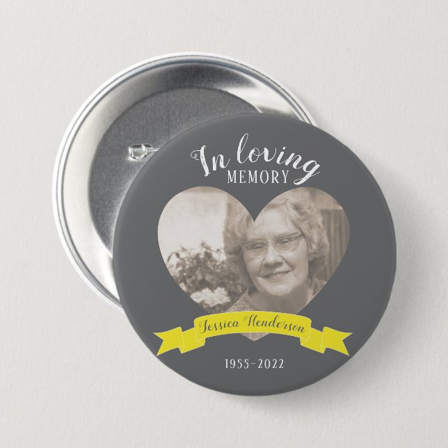 In liebevollem Erinnerung Foto Herz gelb Band Button (Vorne & Hinten)