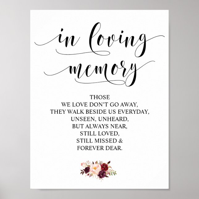 In liebevollem Gedächtnis Gedenktisch Hochzeit Sig Poster (Vorne)