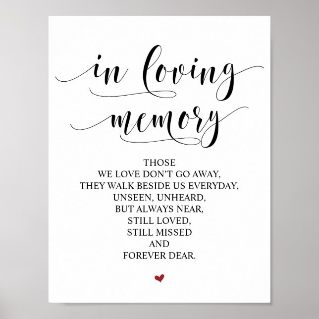 In liebevollem Gedächtnis Gedenktisch Hochzeit Sig Poster (Vorne)