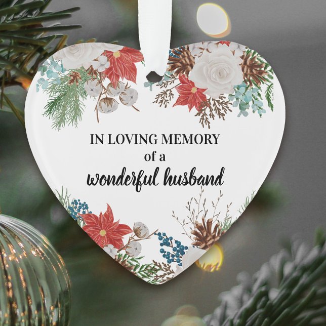 In liebevollem Gedächtnis Poinsettia Kiefernfüße H Ornament (In loving memory, non-photo red poinsettia and white rose keepsake ornament)