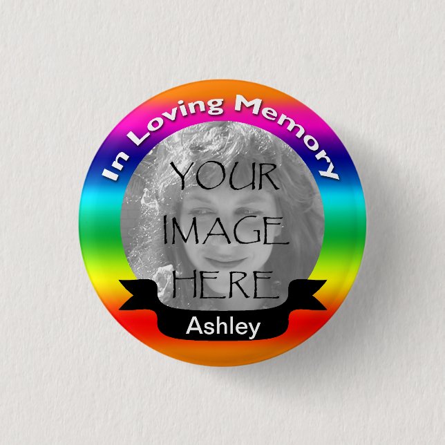 In liebevollem Gedächtnis-Regenbogen-Foto-Knopf Button (Vorderseite)