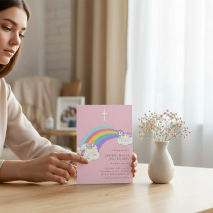 In liebevoller Erinnerung rosa Regenbogen Kinder T Einladung