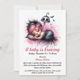 In Little Baby is Brewing Wird Pink Halloween Baby Einladung