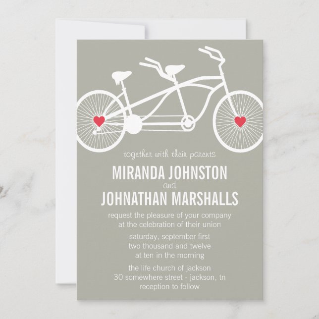 In love - Gray Bicycle Design Mariage Invitations (Devant)