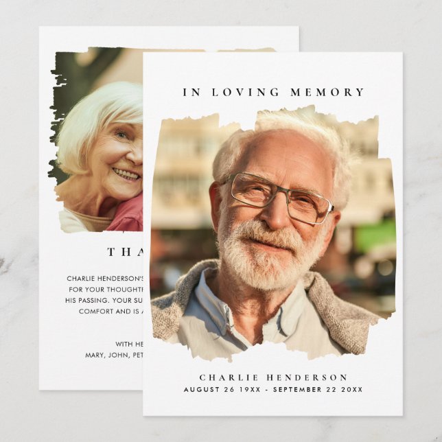 In Love Memory 2-Foto Moderne Beerdigung Dankeskarte (Vorne/Hinten)