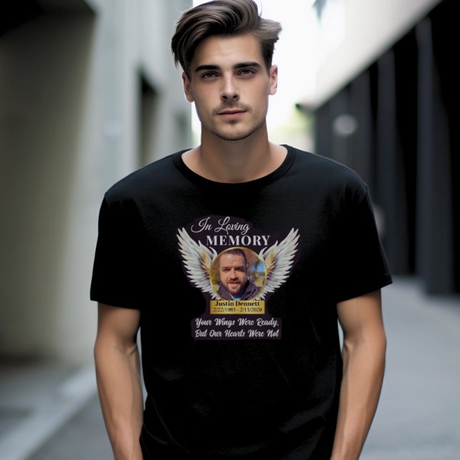 In Love Memory Angel Wings Foto Memorial T-Shirt (In Loving Memory Angel Wings Photo Memorial T Shirt, White, Gold)