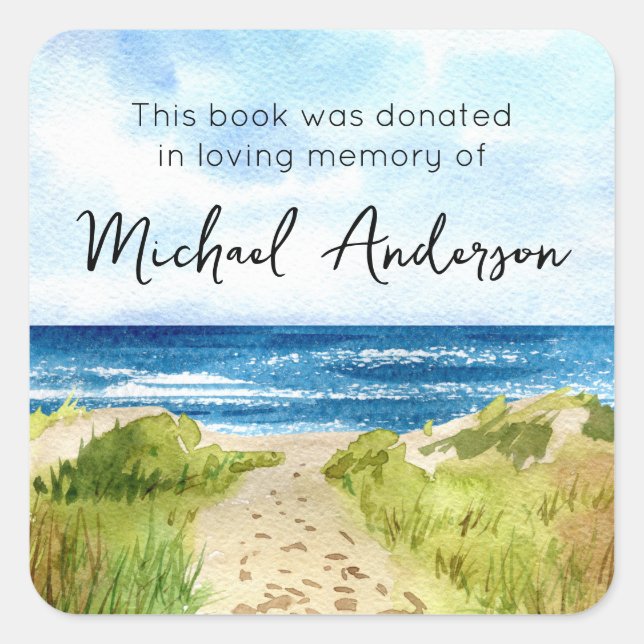 In Love Memory Beach Book Donation Buchzeichen Quadratischer Aufkleber (Vorderseite)