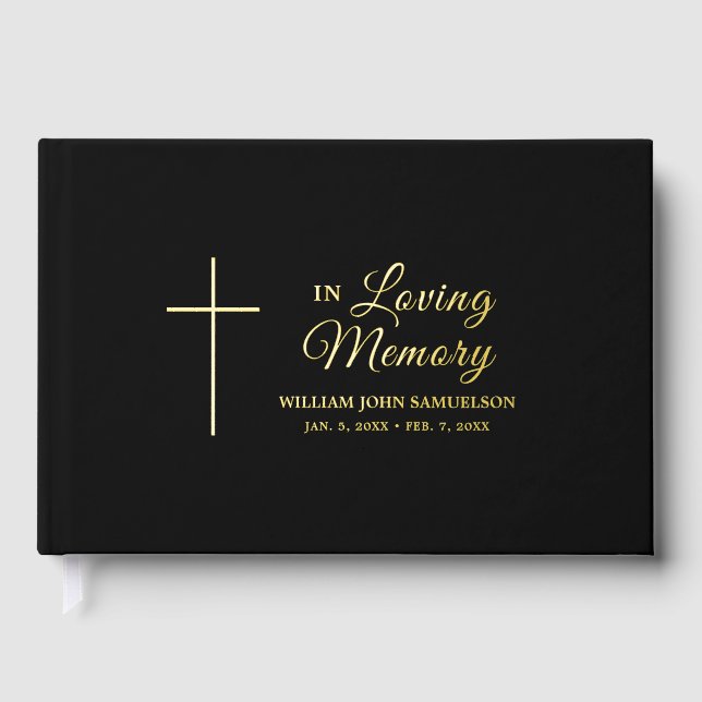 In Love Memory Beerdigung Black Gold Cross katholi Gästebuch (Vorderseite)
