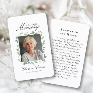 "In Love Memory" Beerdigung Foto Gebet Visitenkarte