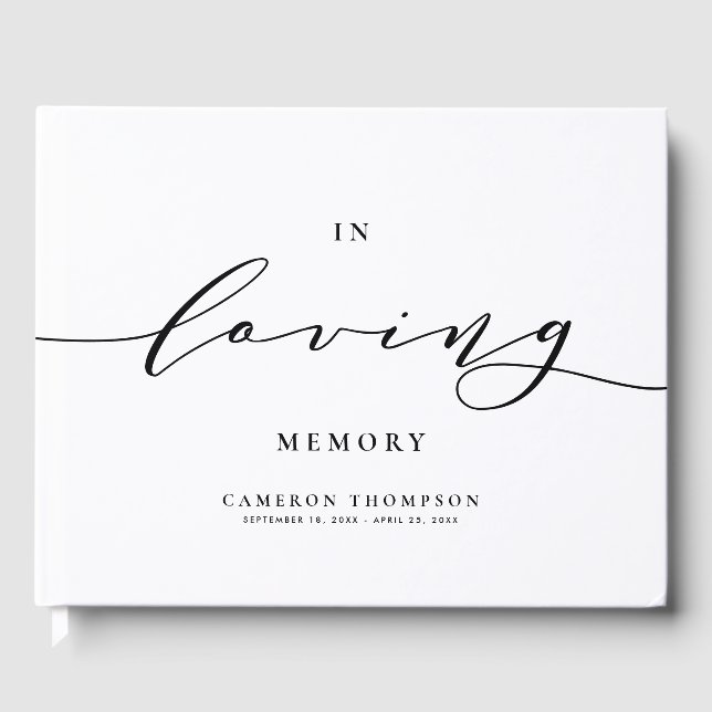 In Love Memory Black Dainty Script Beerdigung Gästebuch (Vorderseite)