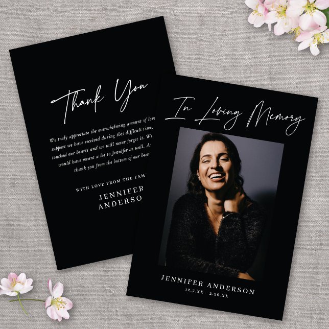 In Love Memory Black Memorial Foto Card Einladung (Von Creator hochgeladen)