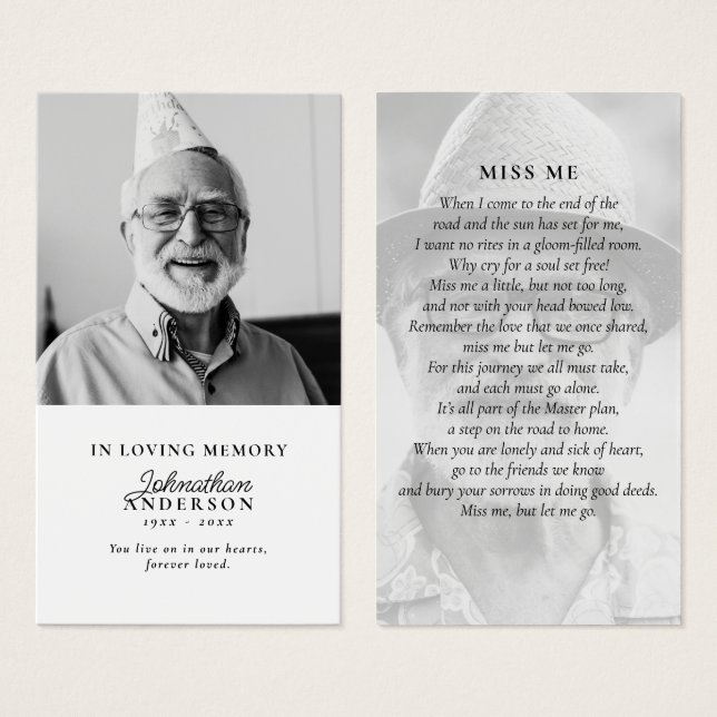 In Love Memory Black & White 2-Foto-Gebetskarte (Vorne & Hinten)