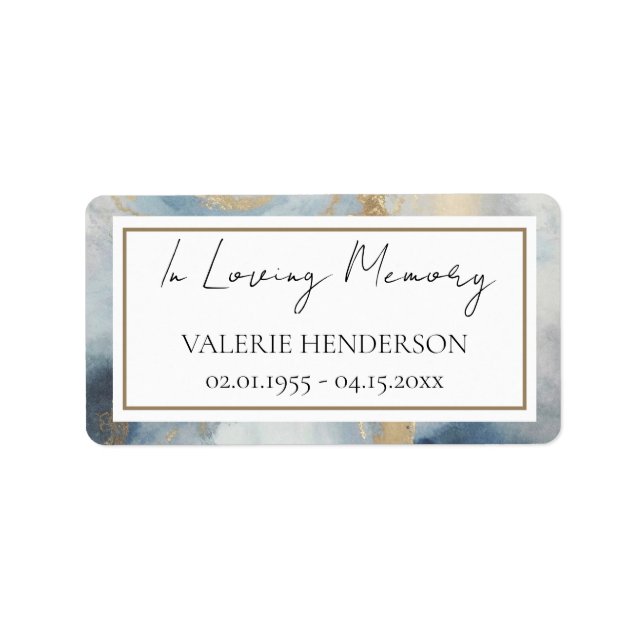 In Love Memory Blue Gold Kerzen Aufkleber Adressaufkleber (Vorne)