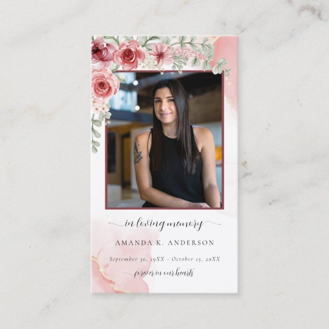 In Love Memory Blush Red Funeral Gebet Card Visitenkarte (Vorderseite)