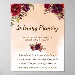 In Love Memory Burgundy Blume Hochzeit-Zeichen Poster
