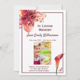 In Love Memory Calla Lily Beerdigung Ankündigung